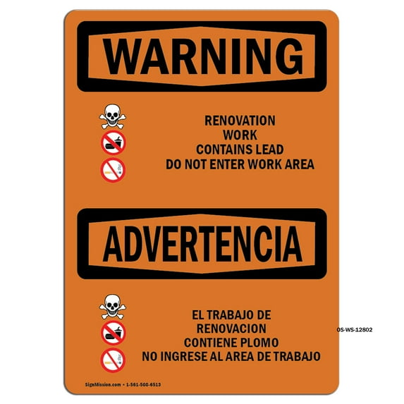 OSHA WARNING Sign - Renovation Work Contains Lead | Decal | Protect Your Business, Construction Site, Warehouse & Shop Area | Made in the USA