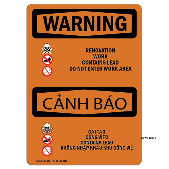OSHA WARNING Sign - Renovation Work Contains Lead | Decal | Protect Your Business, Construction Site, Warehouse & Shop Area | Made in the USA