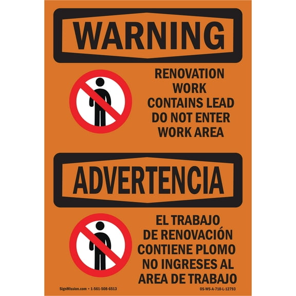 OSHA WARNING Sign - Renovation Work Contains Lead Do Not Enter | Decal | Protect Your Business, Work Site, Warehouse & Shop Area | Made in the USA