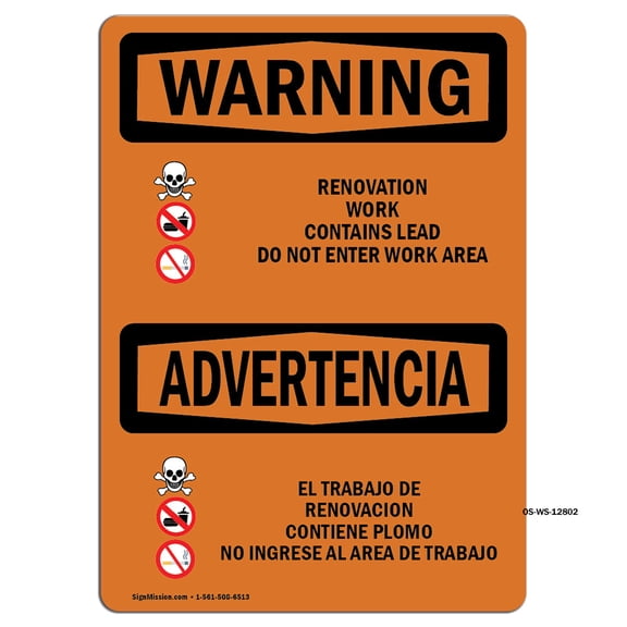 OSHA WARNING Sign - Renovation Work Contains Lead | Plastic Sign | Protect Your Business, Construction Site, Warehouse & Shop Area | Made in the USA
