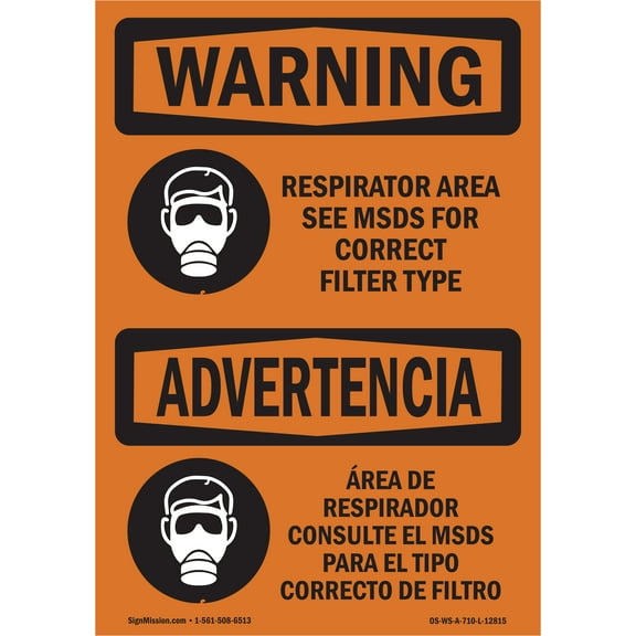 OSHA WARNING Sign - Respirator Area See MSDS For Correct Filter | Decal | Protect Your Business, Work Site, Warehouse & Shop Area |Â Made in the USA
