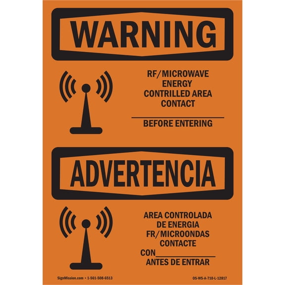 OSHA WARNING Sign - Rf Microwave Energy Controlled Area Custom | Decal | Protect Your Business, Work Site, Warehouse & Shop Area | Made in the USA
