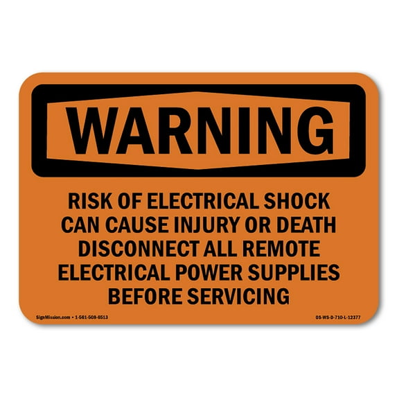 OSHA WARNING Sign - Risk Of Electrical Shock Can Cause Injury | Plastic Sign | Protect Your Business, Work Site, Warehouse & Shop Area | Made in the USA