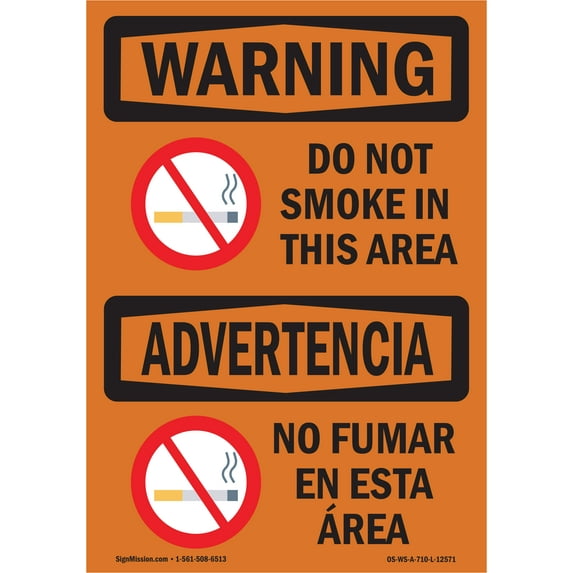 OSHA WARNING Sign - Do Not Smoke In This Area Bilingual | Plastic Sign | Protect Your Business, Construction Site, Warehouse & Shop Area | Made in the USA
