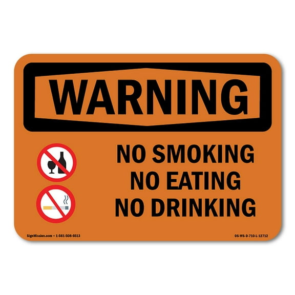 OSHA WARNING Sign - No Smoking No Eating No Drinking | Plastic Sign | Protect Your Business, Construction Site, Warehouse & Shop Area | Made in the USA