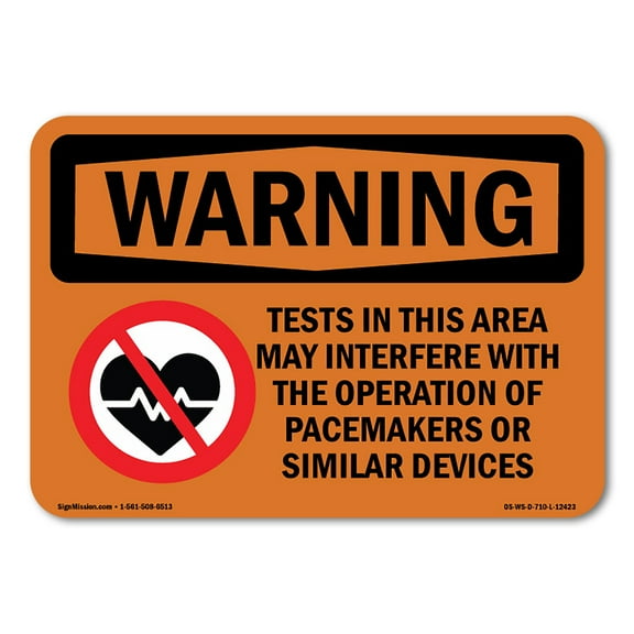 OSHA WARNING Sign - Tests In This Area May Interfere With Symbol | Plastic Sign | Protect Your Business, Work Site, Warehouse & Shop Area | Made in the USA