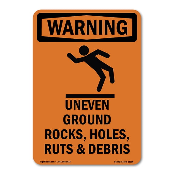 OSHA WARNING Sign - Uneven Ground Rocks With Symbol | Decal | Protect Your Business Construction Site Warehouse & Shop Area | Made in the USA