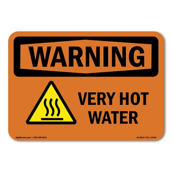 OSHA WARNING Sign - Very Hot Water With Symbol | Plastic Sign | Protect Your Business, Construction Site, Warehouse & Shop Area | Made in the USA