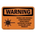 thumbnail image 1 of OSHA WARNING Sign - Visible And Invisible Laser With Symbol | Decal | Protect Your Business, Work Site, Warehouse & Shop Area | Made in the USA, 1 of 5