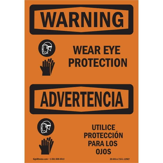 OSHA WARNING Sign - Wear Ear Protection With Symbol Bilingual | Decal | Protect Your Business, Work Site, Warehouse & Shop Area | Made in the USA