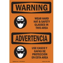 OSHA WARNING Sign - Wear Hard Hat And Safety Glasses Bilingual | Decal | Protect Your Business, Work Site, Warehouse & Shop Area | Made in the USA