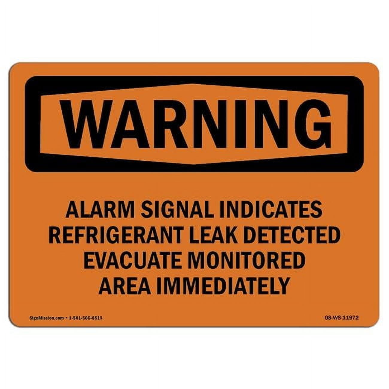 OSHA Warning Sign Alarm Signal Indicates Refrigerant Leak