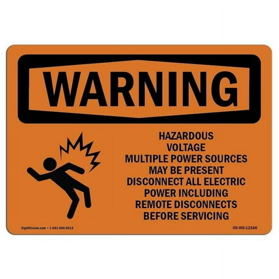 OSHA Warning Sign - Hazardous Voltage Multiple Power with Symbol