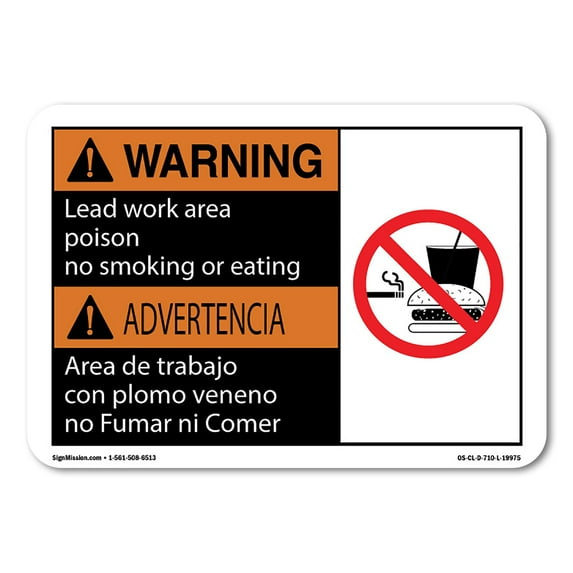 OSHA Warning Sign - Warning Lead Work Area Poison No Smoking Or Eating (Bilingual Spanish) | Plastic Sign | Protect Your Business, Construction Site, Warehouse & Shop Area | Made in the