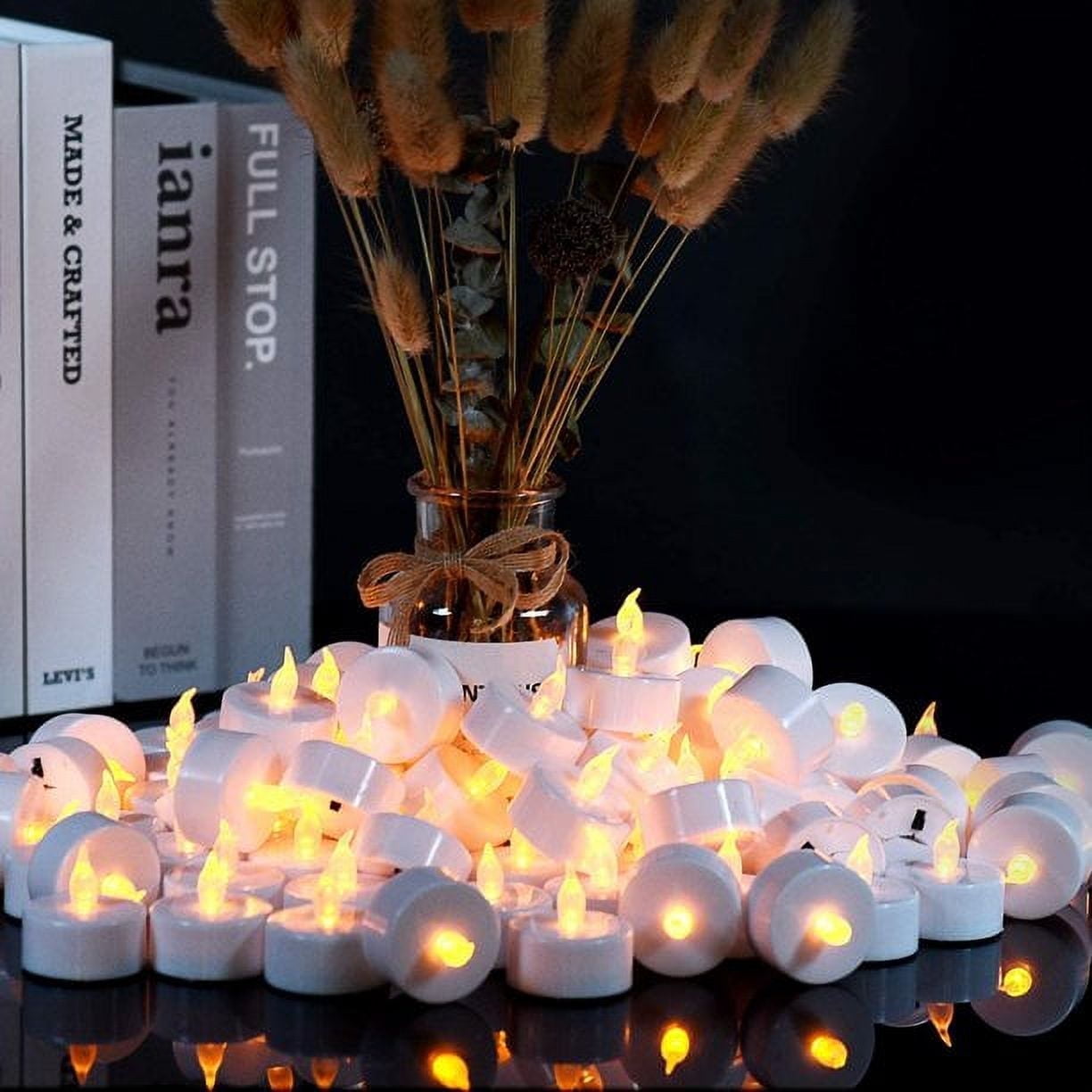 OSHINE 100Pack Tea Light LED Flameless Candles Electric Tealight Realistic Flickering Battery Operated for Halloween Decor,Christmas,Valentine's Day,Mother's Day,Celebrations,Anniversary