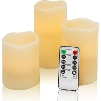 OSHINE 3 PACK Flameless Candles LED Lights Ivory Electric Pillar Candles Battery Operated Candles Real Wax Flicker Lights Votive Flames Remote Control with Timer 300+ Hours