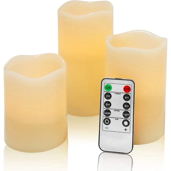 OSHINE 3 PACK Flameless Candles LED Lights Ivory Electric Pillar Candles Battery Operated Candles Real Wax Flicker Lights Votive Flames Remote Control with Timer 300+ Hours Halloween