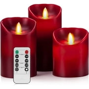 OSHINE 3 Pack Red Flameless Candles Battery Pillar Candles LED Moving Wick Electric Candles Ivory Real Wax Flickering Flame with Remote Control For Halloween,Christmas,Holiday,Party