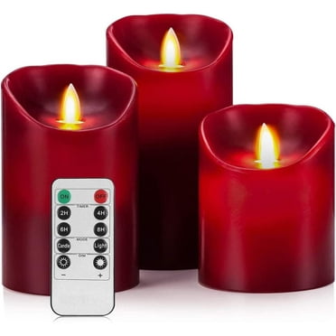 OSHINE 3 Pack Red Flameless Candles Battery Pillar Candles LED Moving Wick Electric Candles Ivory Real Wax Flickering Flame with Remote Control For Halloween,Christmas,Holiday,Party