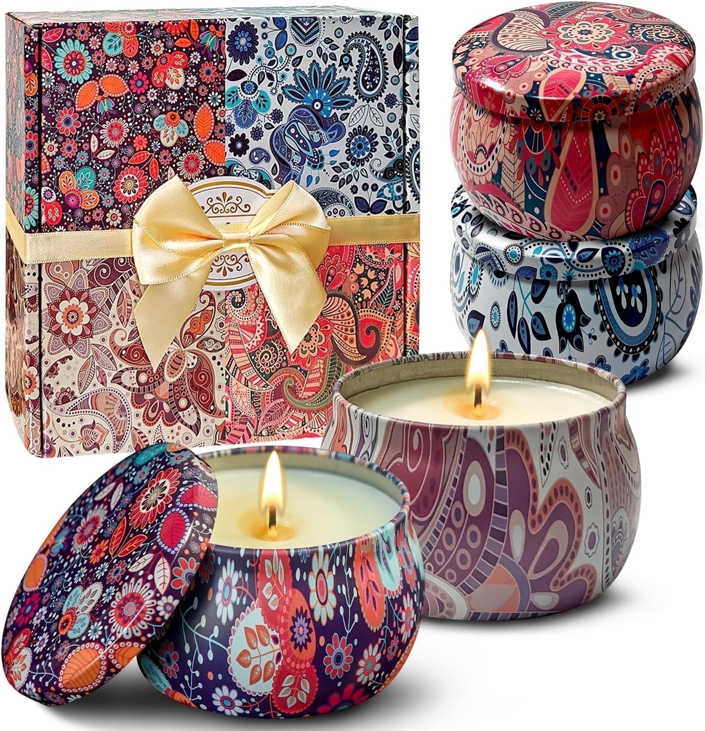 OSHINE 4-PACK Scented Candles Gift Set Aromatherapy Soy Candles Natural Soy 4.4 oz Strongly Fragrance Stress Relief for Halloween,Christmas,Mother's Day,Valenti