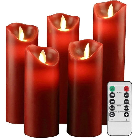 OSHINE 5 Pack Red Flameless Candles LED Battery Operated Candles Moving Wick Electric Pillar Candles Real Wax Flickering Flame with Remote Control for Halloween,Christmas,Valentine's Day,Party