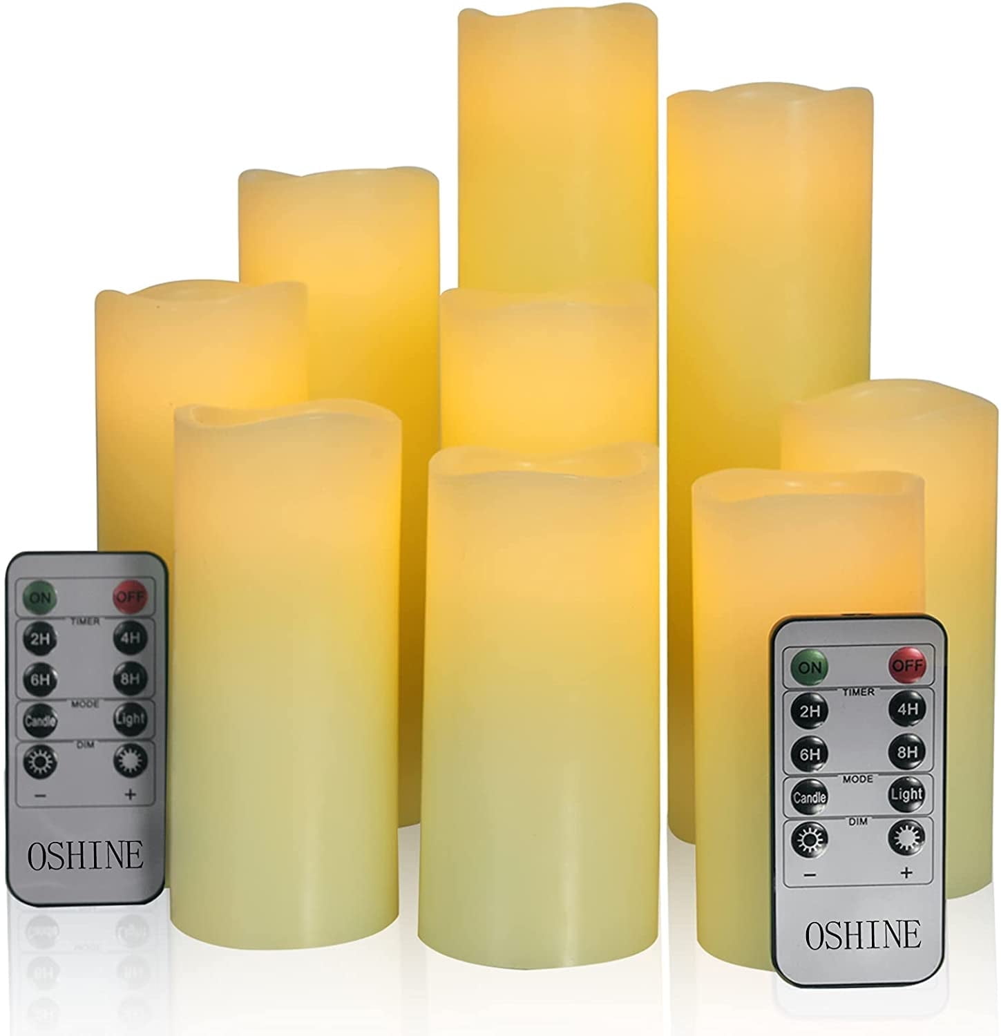 OSHINE 9-Pack Flameless Candles Real Wax LED Pillar Candles Battery Operated Candles Electric Ivory Candles Flicker Lights Votive Timing With Remote 300+ Hours Halloween