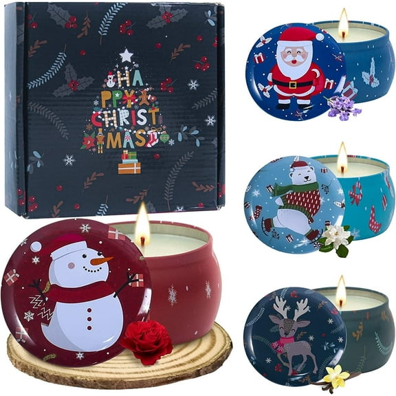 OSHINE Christmas Candles Scented Candles Gift Set 4-PACK Aromatherapy Candle 100% Natural Soy Wax 4.4 oz 100 hours for Halloween Mother's day Valentine's Day Birthday Gift Women Stress Relief