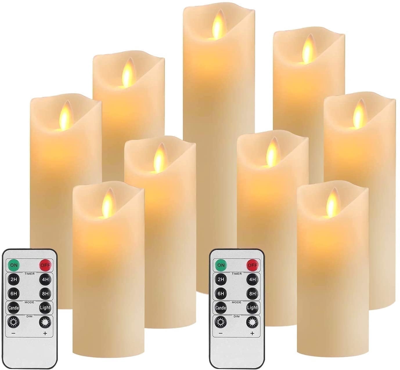 OSHINE Flameless Candles 9 pack LED Lights Moving Wick Real Wax Ivory Electric Candles Pillar Battery Candles Flicker Lights Votive Flames Remote Control with Timer 300+ Hours Halloween