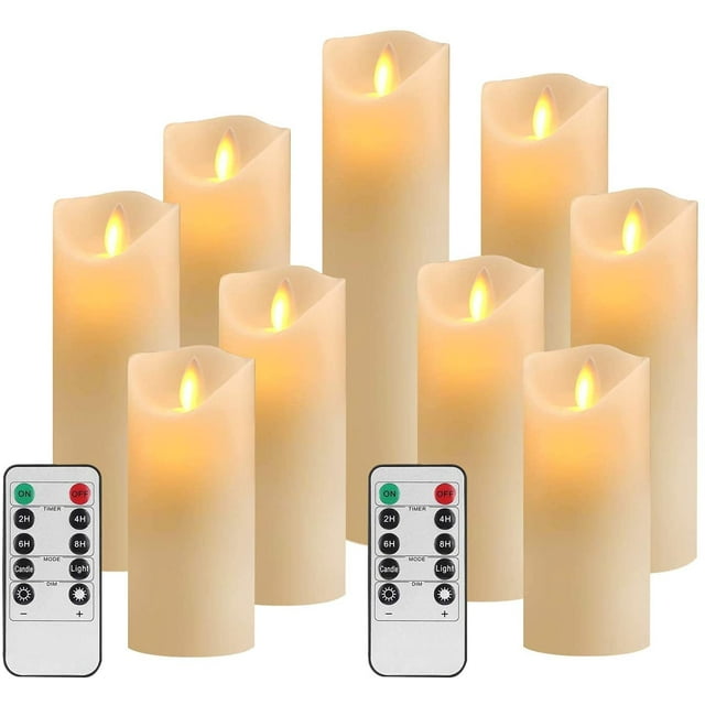 OSHINE Flameless Candles 9 pack LED Lights Moving Wick Ivory Electric Pillar Battery Candles