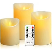 OSHINE Flameless Candles LED Lights Battery Candles 3-pack Moving Wick True Wax Electric Pillar Candles Votive Flicker Lights with Remote Control with Timer Halloween