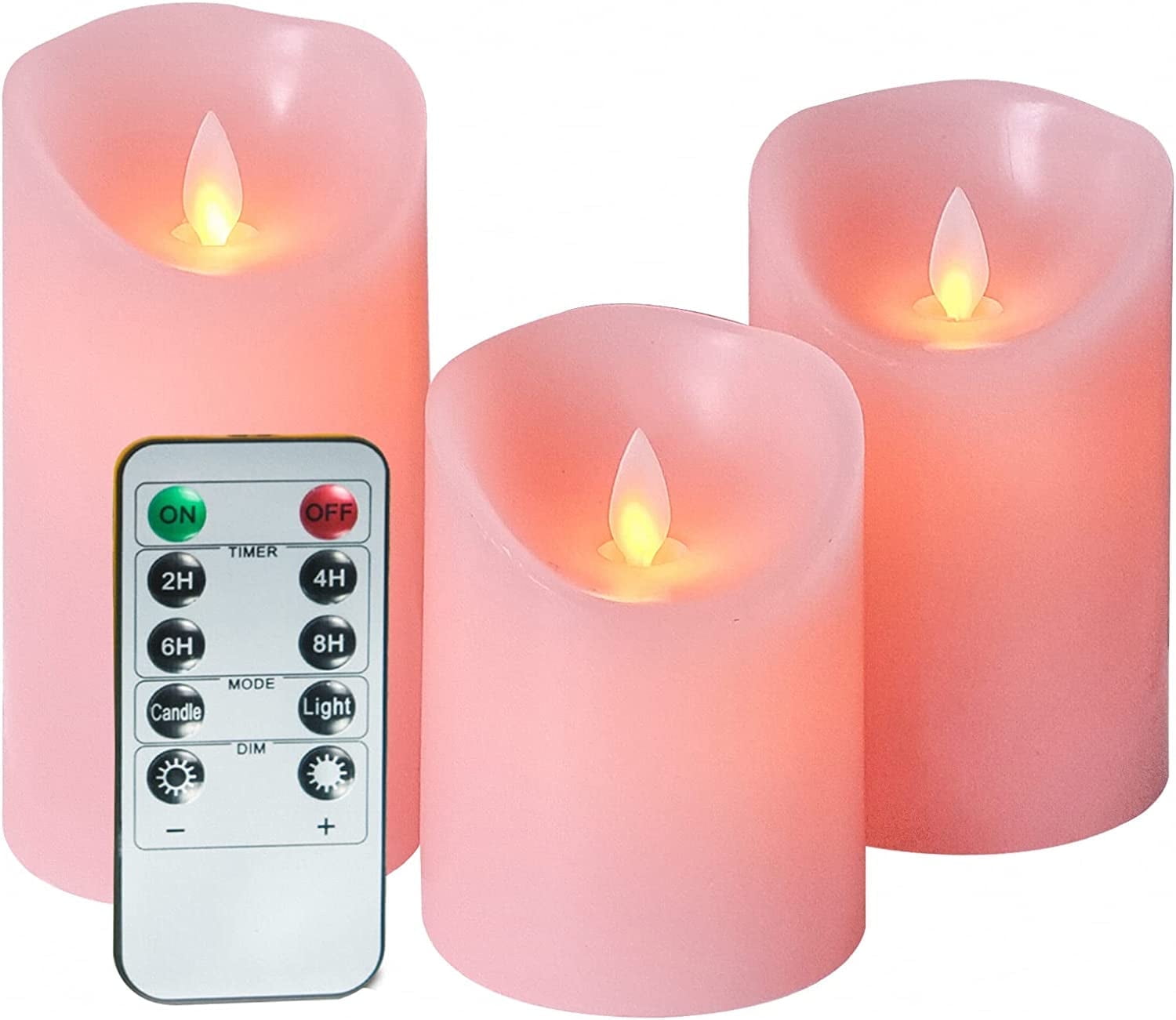 OSHINE Pink Flameless Candles 3-Pack Battery Operated Candles Real Wax Candles Electric Flickering Pillar LED Candles with 10-Key Remote & 24 Hours Timer for Home Decor Halloween