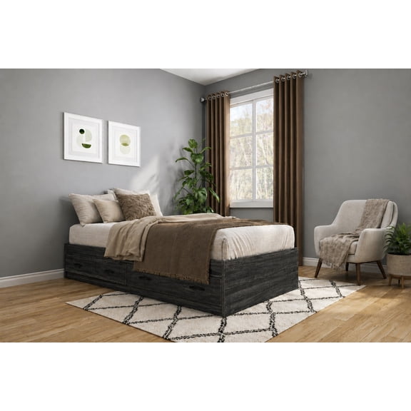 OSHOME Twin Black Mates Bed with Two Storage Drawers