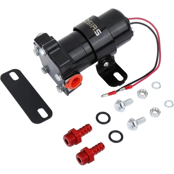 OSIAS 97 GPH Fuel Pump, Red 12-801-1, Carbureted Gasoline 7 PSI | Rotary vane, External 12V, 3/8 NPT, Street/Strip, 2A, Mount bracket included