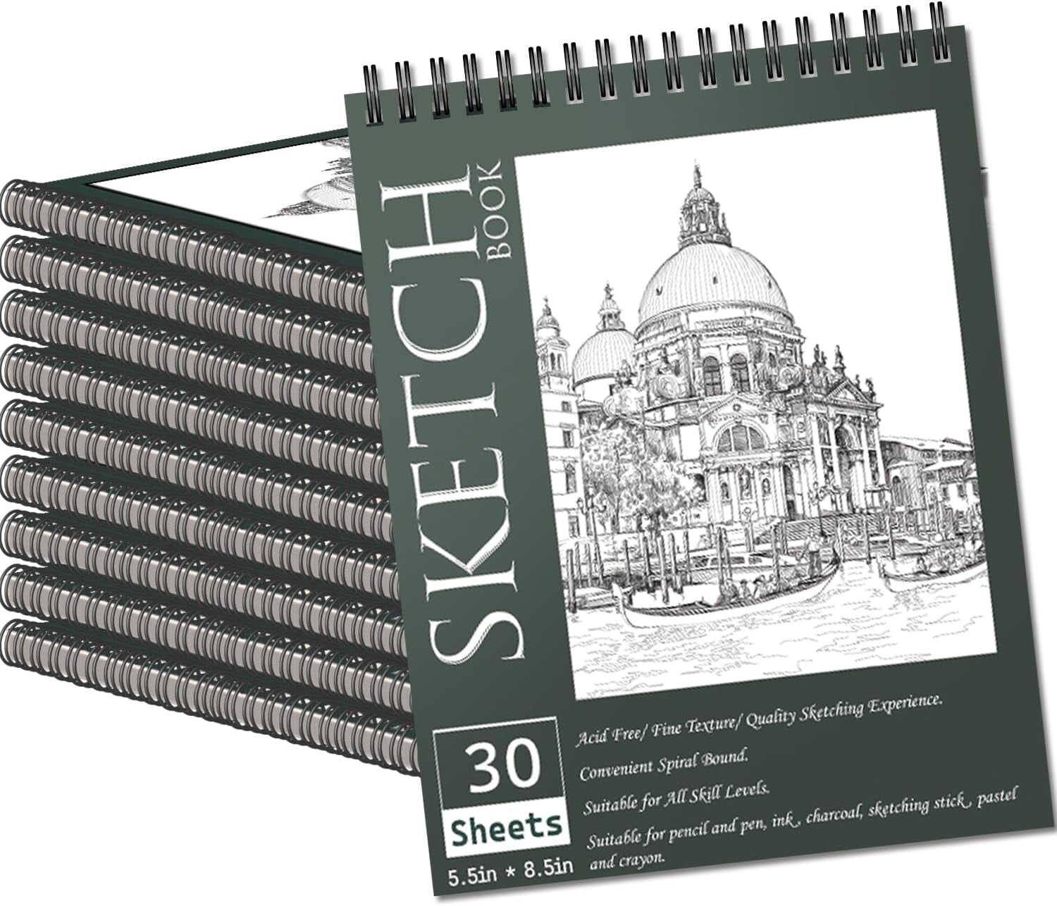 OSIMIG 10 Pack Sketch Books, 5.5'' x 8.5'', 300 Pages Drawing Paper