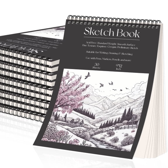OSIMIG 10 Pack Sketch Books 9" x 12", Top Spiral Bound Sketch Pad Bulk, 300 Sheet Total (68lb/100gsm), Drawing Paper Pad, Sketchbook for Drawing, Art Supplies for Adults