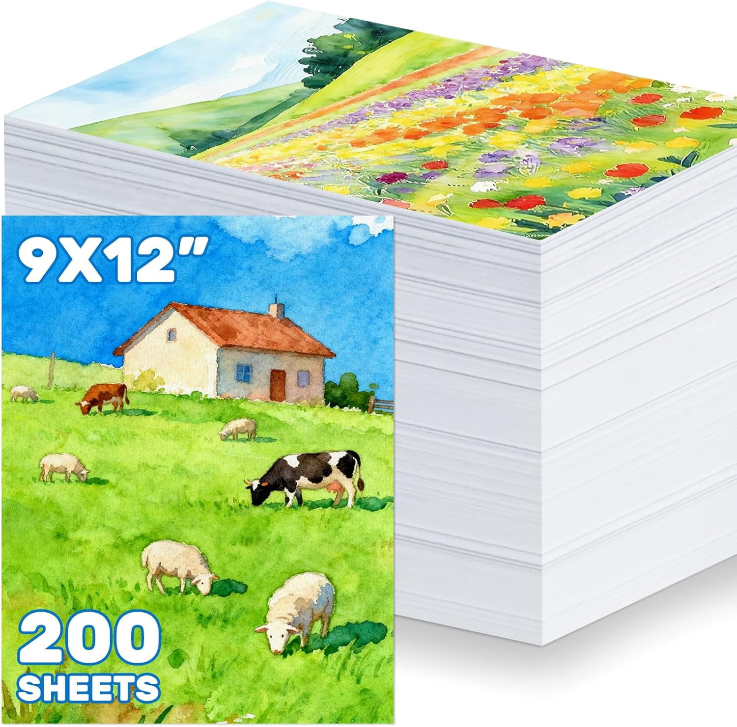 OSIMIG 200 Sheets 9x12” Watercolor Paper Bulk, 110lb/230gsm Cold Press White Thick Water Color Paper Pad, Drawing Painting Paper Bulk, Art Supplies for Kids & Adults