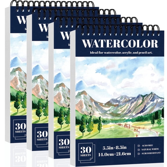 OSIMIG 5.5" x 8.5" Watercolor Paper Pads, Pack of 4 Spiral Bound Art Watercolor Sketchbook, Painting Drawing Paper Book for Beginners & Professionals