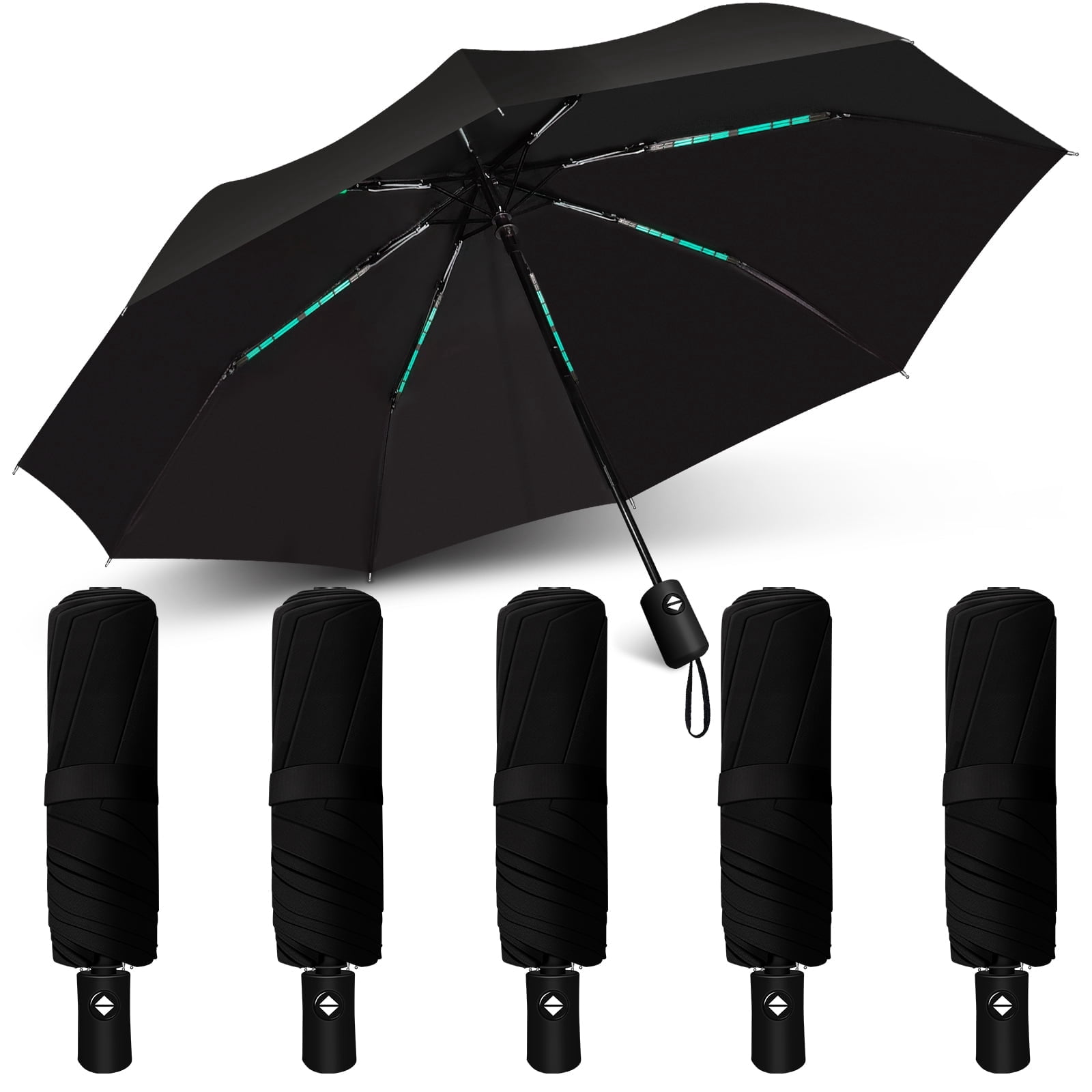 OSIMIG 5 Pcs Travel Umbrella, Small Black Compact Umbrellas Bulk, Automatic Windproof Portable Umbrellas for Rain, Men and Women