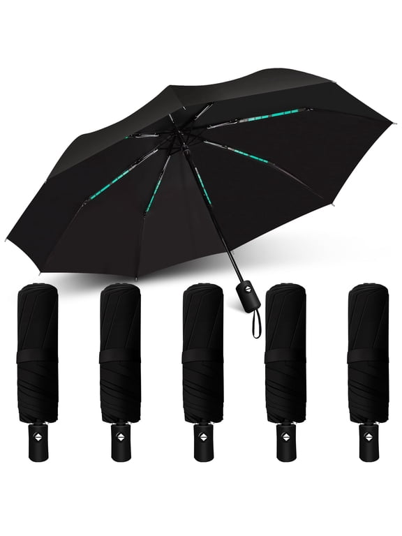 5 Pcs Travel Umbrella, Small Black Compact Umbrellas Bulk, Automatic Windproof Portable Umbrellas for Rain, Men and Women
