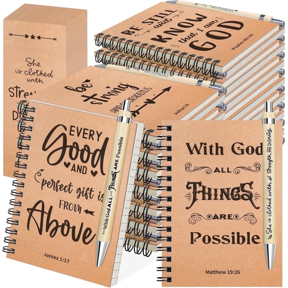 OSIMIG 90 Pcs/30 Set Christian Spiral Notebooks Bulk with Ballpoint Pen and Bookmark; Small Prayer Journal Notepad; Gift for Church Members, Families