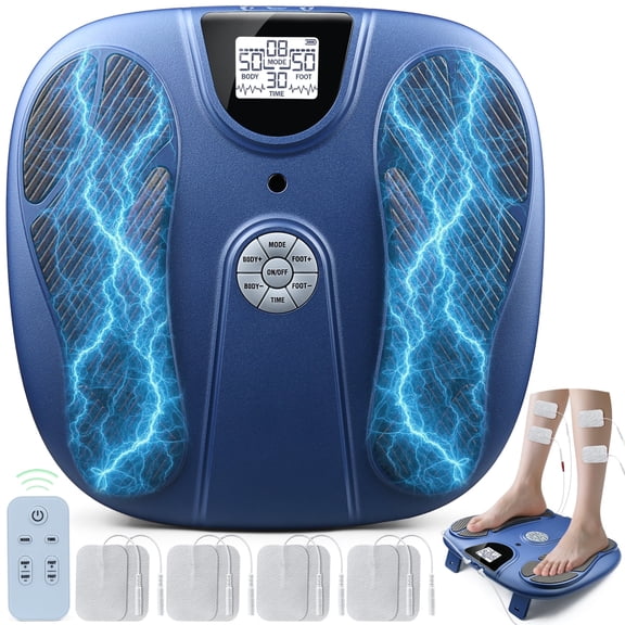 Open Box OSITO Rechargeable EMS Foot Massager for Neuropathy, TENS Foot Massager with 8 Reusable Electrode Pads, Foot Massager for Circulation and Pain Relief, 15 Modes 99 Intensities (Blue)