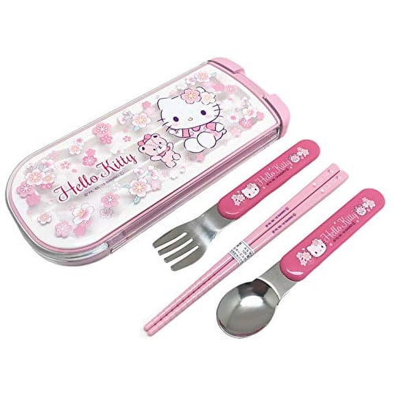 OSK Lunch Box Sliding Pull Lid for Lunch Box Hello Kitty Sakura [Chopsticks / Spoon / Fork / Easy Open / Close] Made in Japan Dishwasher Compatible CT-20