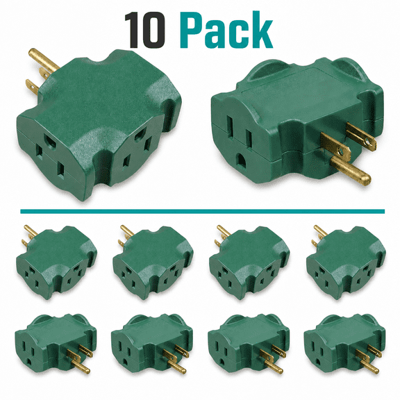OSKOS 3 Outlet Adapter, 3 Prong Plug Extender, Heavy-Duty Grounded Power Tap, 3 Way Splitter Adapter, T-Shape Design, 10 Pack.