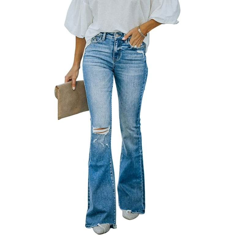 OSLEI Bell Bottom Jeans for Women High Waisted Flare Jeans for Women Ripped Stretchy Bell Bottoms Pants Walmart