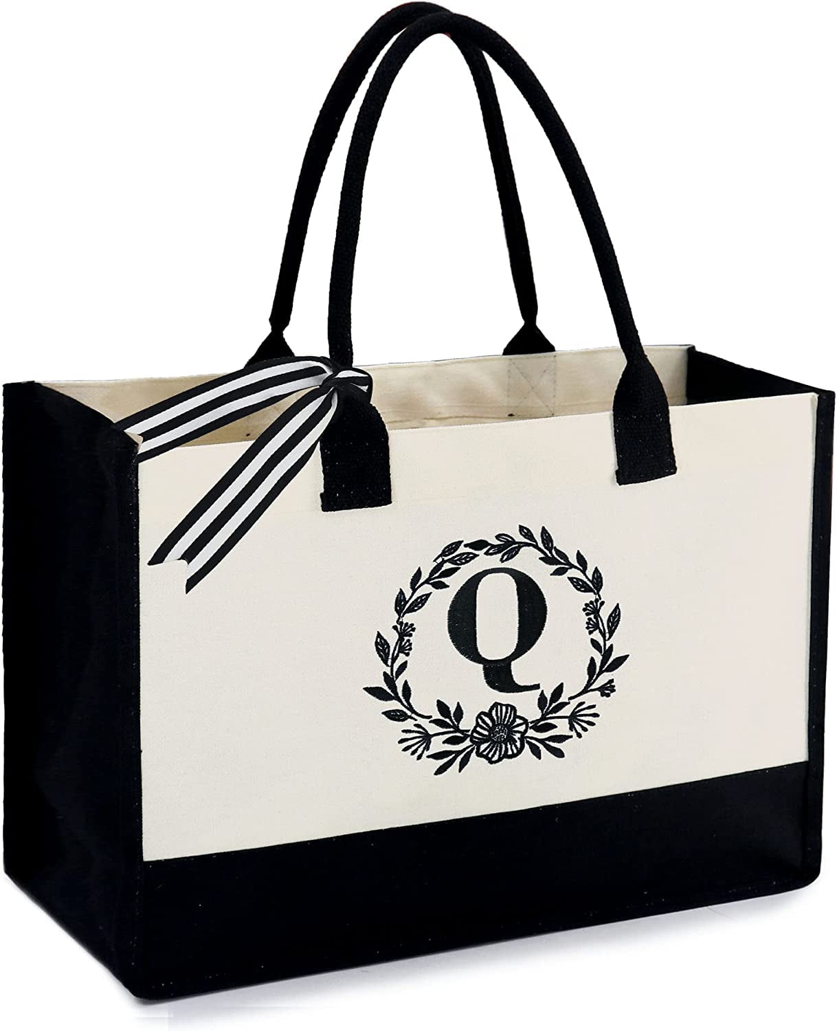 OSLEI Initial Canvas Tote Bag with Zipper Pocket 13OZ Embroidery