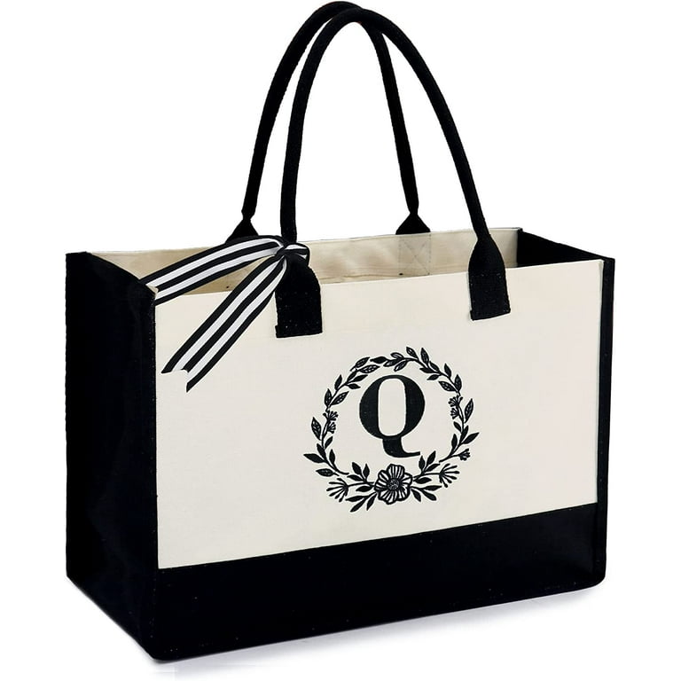 OSLEI Initial Canvas Tote Bag with Zipper Pocket 13OZ Embroidery Monogrammed Personalized Birthday Gifts for Women Walmart