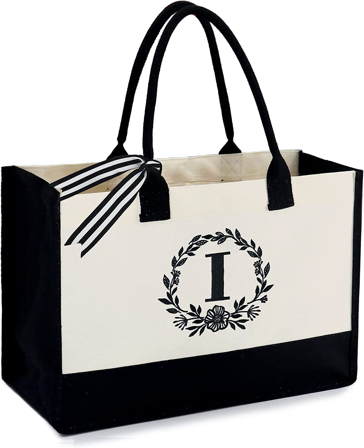 Personalized Initial Canvas Tote Bag with Zipper Pocket 13OZ