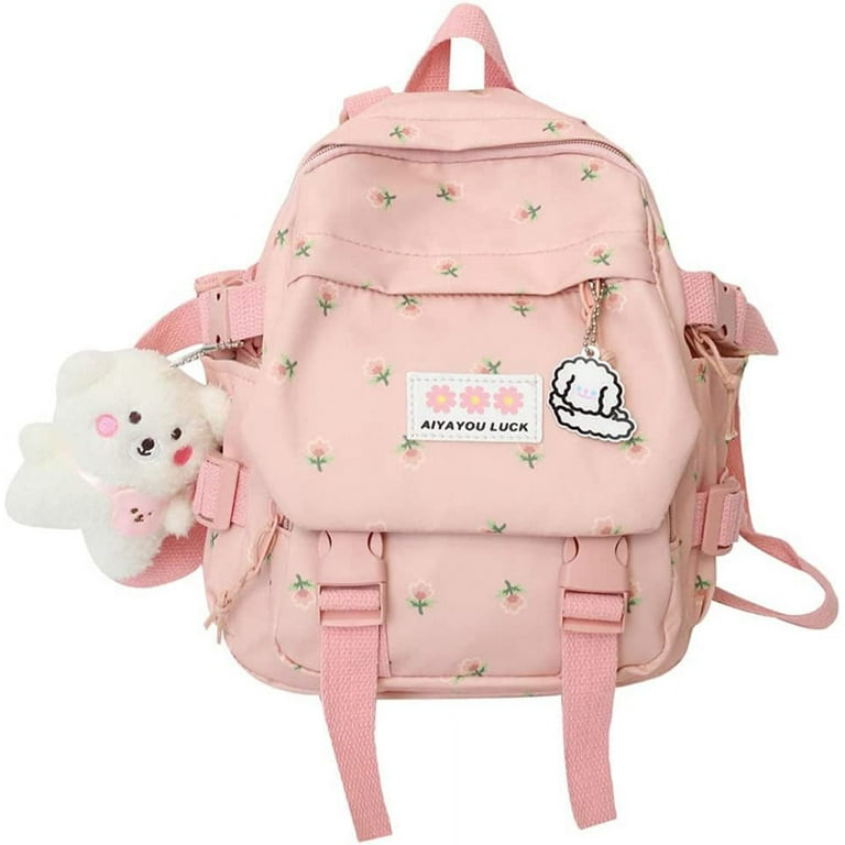 OSLEIBackpack 10.6 Inch Kawaii Backpack With Pendant Mini Backpack For Girls Cute School Bag Japanese School Bag Flowers Backpack White Walmart