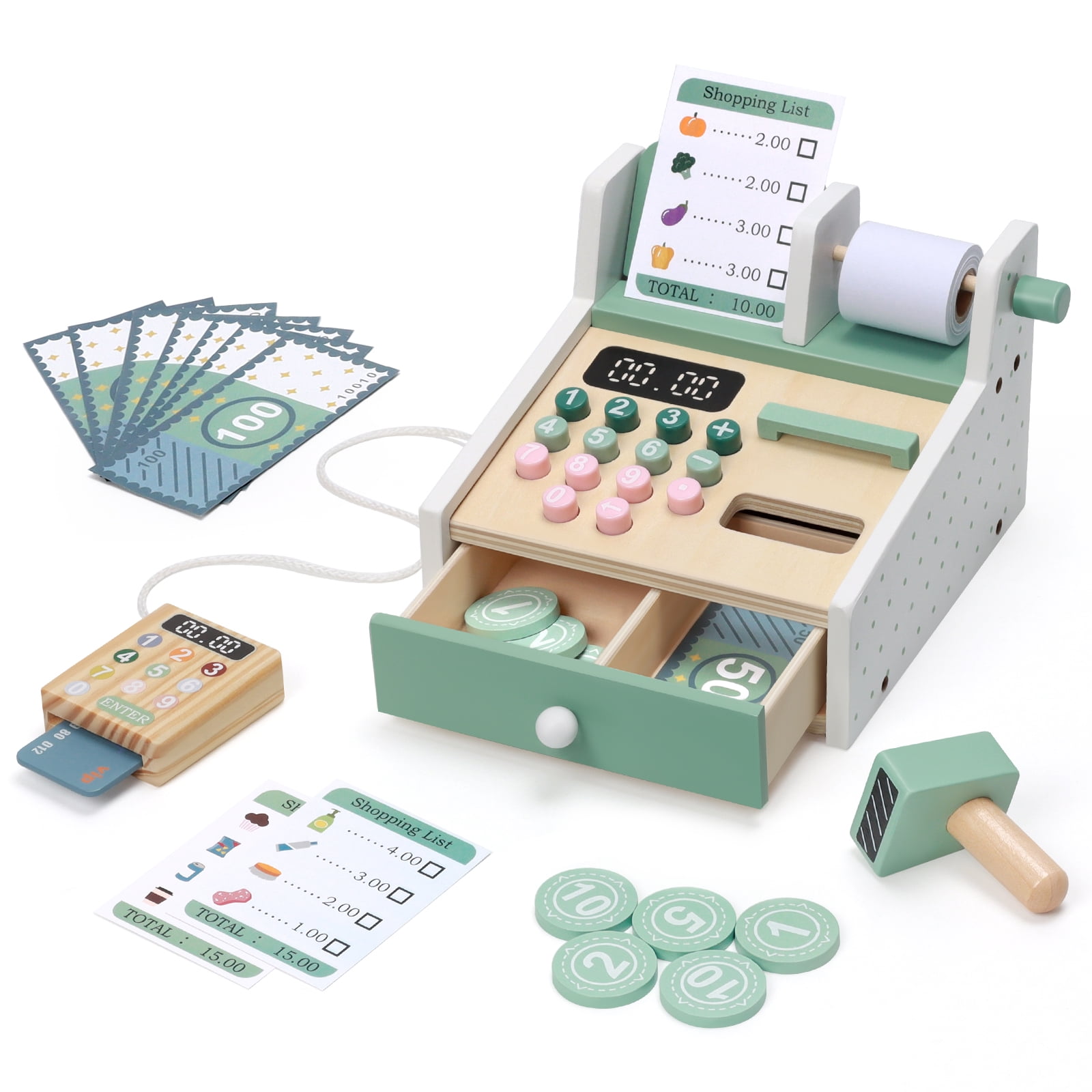 OSLINE Cash Register for Kids, Wooden Montessori Educational Learning Pretend Play Toys, Role Play Toys-- Birthday Gift