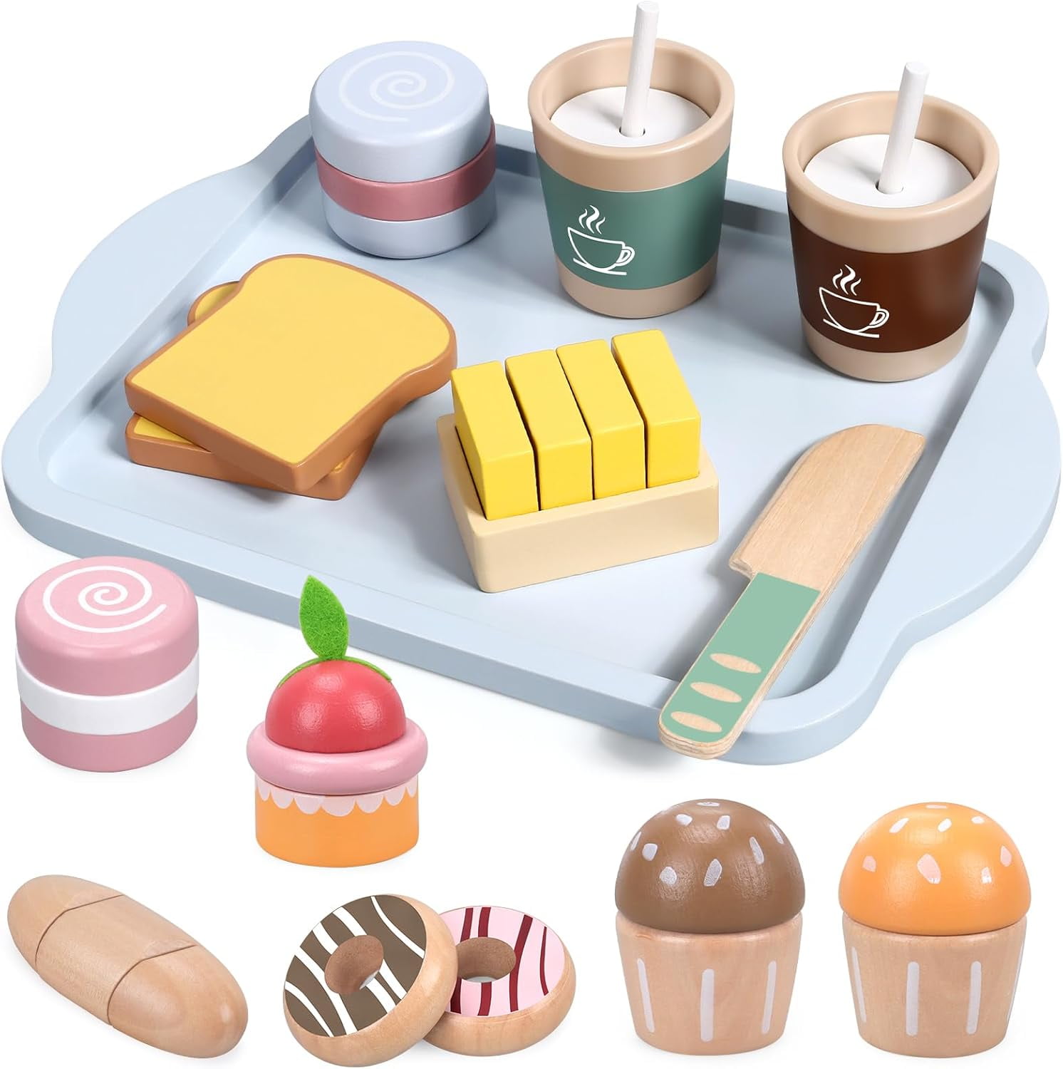 OSLINE Wooden Food Toys Kitchen Accessories, Birthday Gifts for Girls Boys Toys Food Set for Kids Kitchen